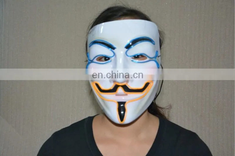 2016 New Design Cosplay Male V Vendetta Flash El Wire Led Glowing Mask