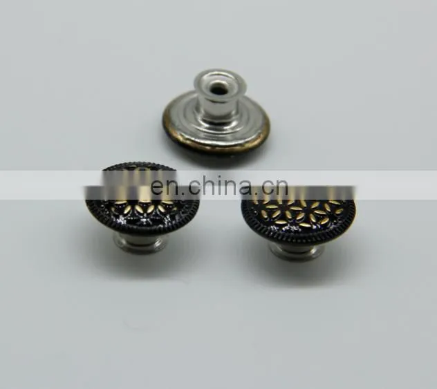 wholesale shiny silver mushroom round metal jeans buttons for jeans