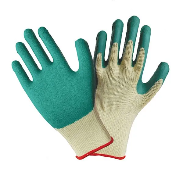 21s yellow polyester green latex crinkle work glove
