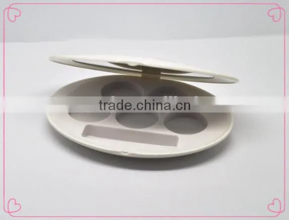 Oval white pressed powder plastic container with mirror/ cosmetic makeup container