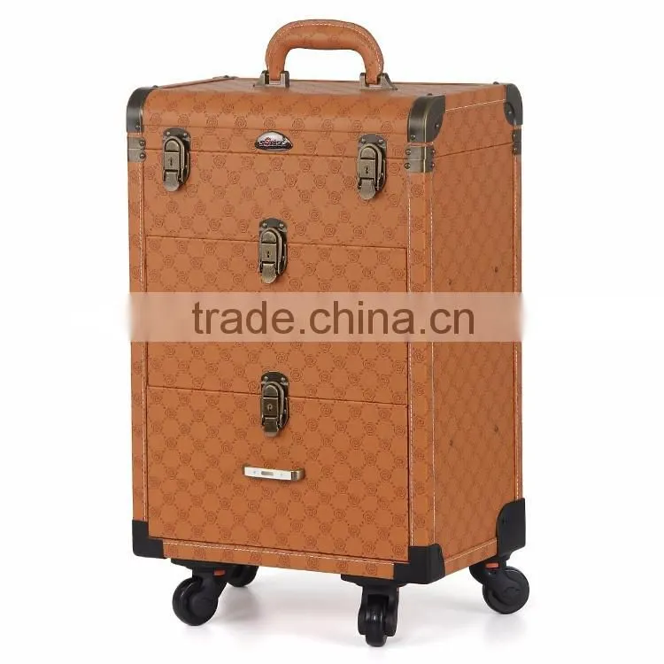 Professional PVC rolling makeup case with drawers