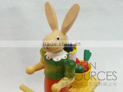 Painted Wooden Rabbit Couple with Scooter for Table Easter Decoration