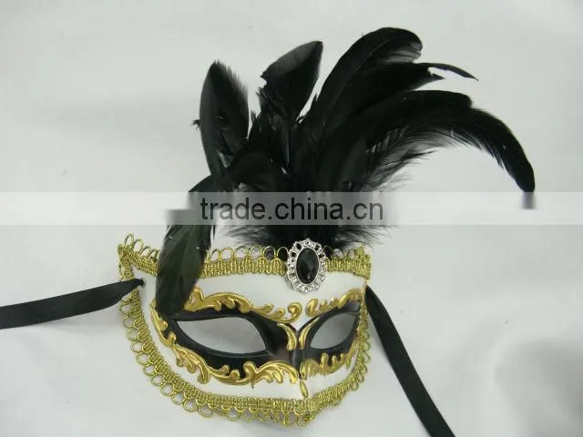 hand painting/fashion mask/venice feather masquerade mask/black/plastic/feater party mask