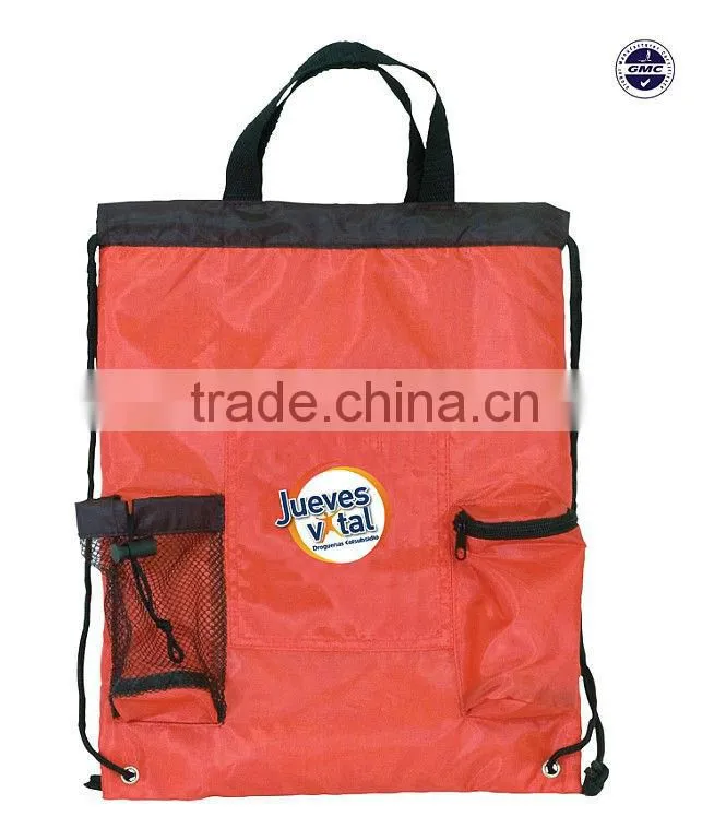 Promotional Nylon Drawstring Sport Backpack With Mesh Pocket