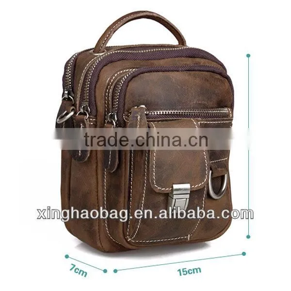 Multifunctional long strap small leather duffle bag for men