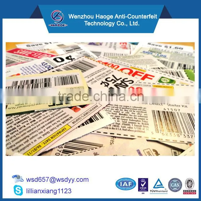 Custom high security printable tear off coupons