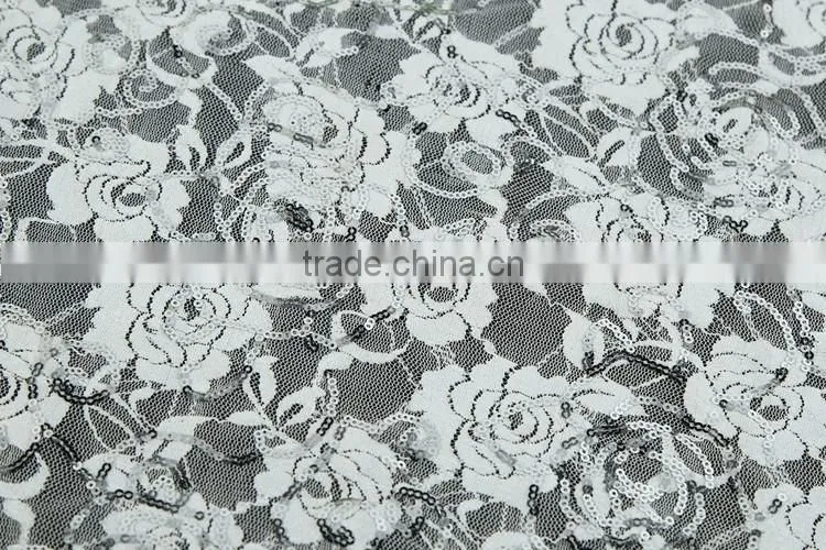 wholesale spandex high quality embroidery sequins white lace for dress