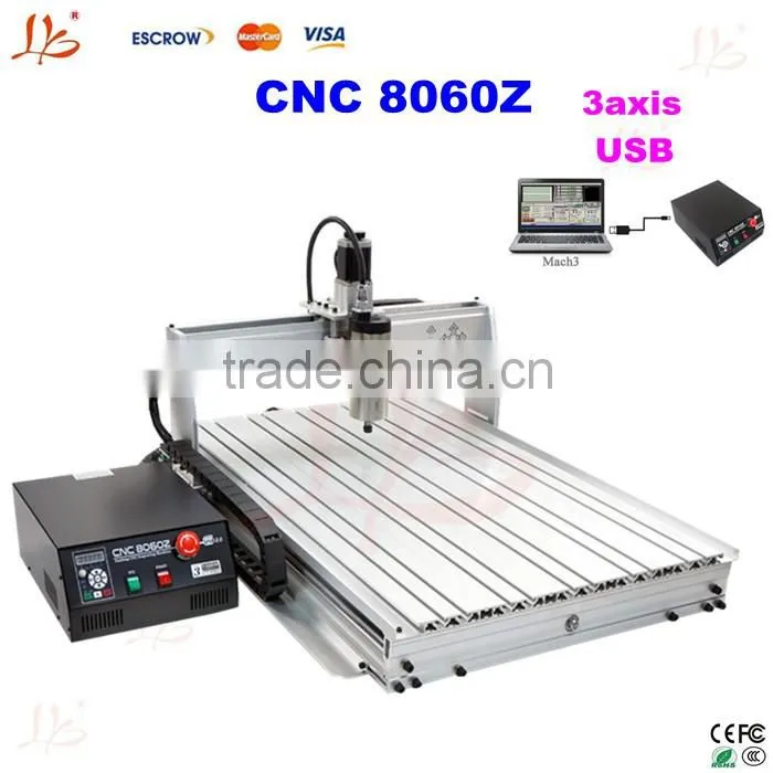 mini cnc router USB port 8060Z-USB 1500W mini cnc milling machine for hard metal aluminum wooden working