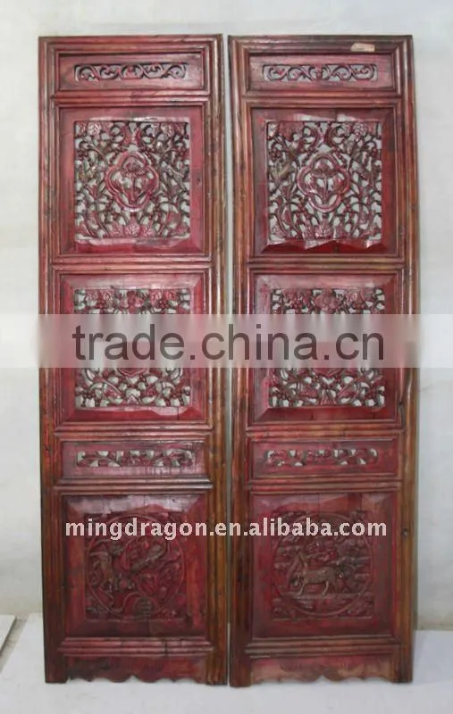 Antique Chinese Head Carved Wood Window Pane Blossom Panel Shutter