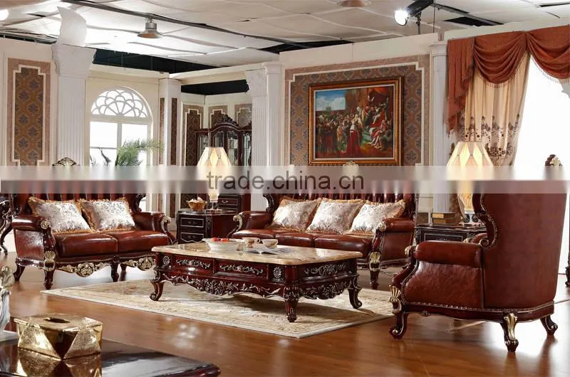 Premium Quality Brown Traditional European Wooden Sofa Set Designs