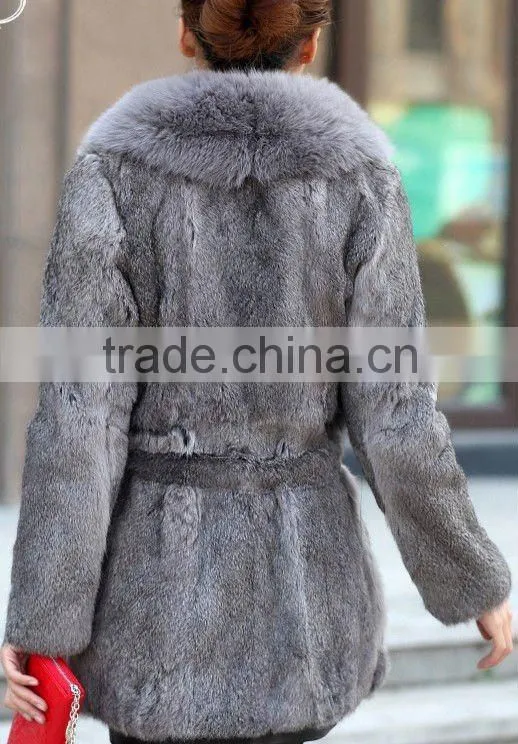 Long style fashionable rabbit fur coat