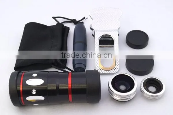Universal Clamp Camera Lens 4 in 1 Wide Angle Macro Fisheye 10X Telephoto Camera Lens For iPhone/Samsung/HTC/iPad/Smartphone