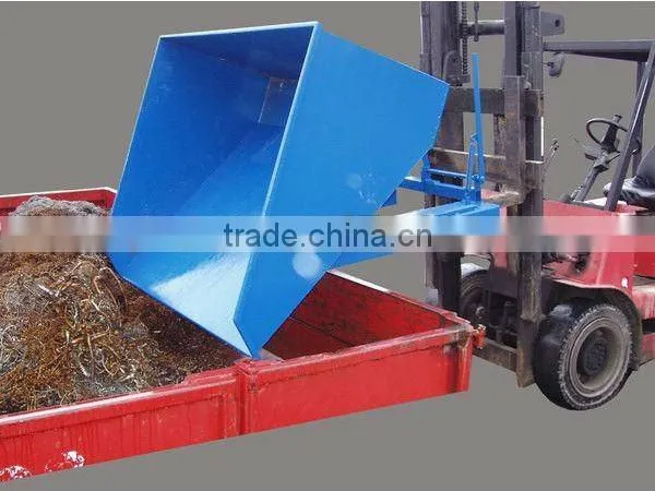 forklift truck attachment steel heavy duty and large garbage or material self dumping hopper bins for industrial use is on sale