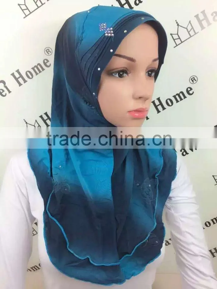 H276 new style two tone hijab with crystals