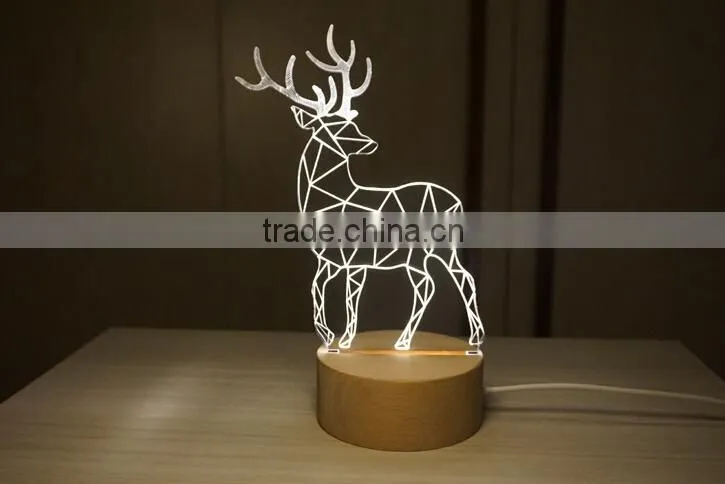 New Deer 3D Led Lamp with Solid Wood Base