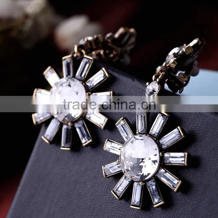 Blue gemstone sun flower earrings, wedding earrings, heavy earrings