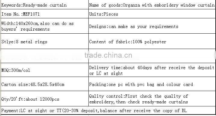 Organza with embroidery Windown Curtain