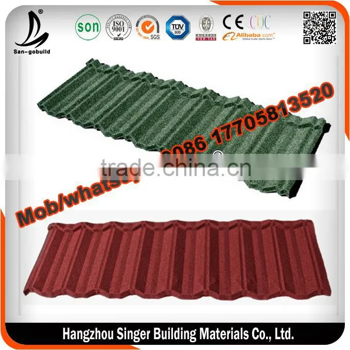 0.4mm/0.45mm/0.5mm Stone Coated Metal Roofing Tile With Sangobuild Brand Roofing Material