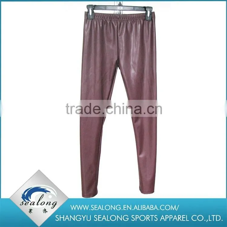 Best quality High-grade Wine red color PU Tights leggings