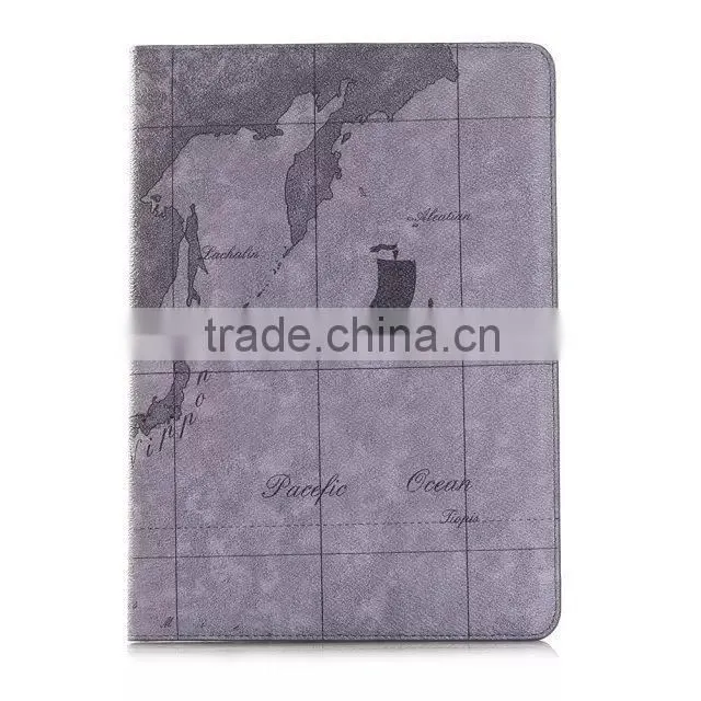 Fashion map leather wallet case for IPad air 2,For ipad 6 case and covers