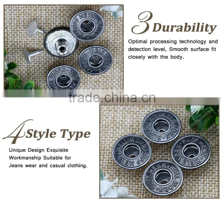 19MM Single Pin Jeans Men's Buttons for Pants