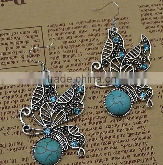 Designs new Retro Nation bohemian Style Butterfly Turquoise Earrings Wedding jewelry