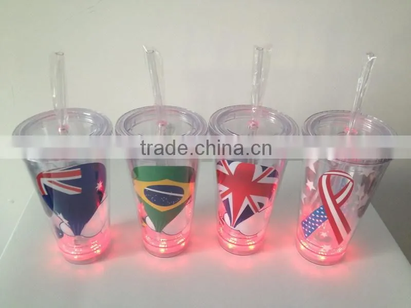 LED double wall tumbler / LED plastic tumbler / LED double wall plastic mason jar tumbler with straw