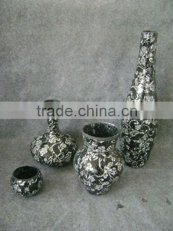 home deco crackle mosaic glass vase, 4pcs set