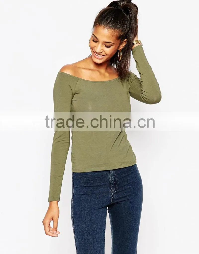 2016 womens wholesale clothing off shoulder tops with long sleeves women blouse