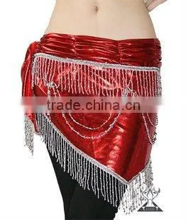 Wuchieal Golden and Silver Beaded and Tassel Belly Dance Hip Scarf QC0441