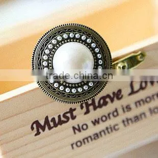 Bohemia Style Round Big White Pearl Antique Bronze Plated Ring