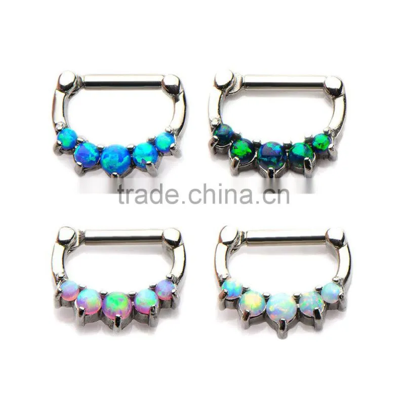 Surgical Steel Septum Clickers with 5 Prong Set Synthetic Opal