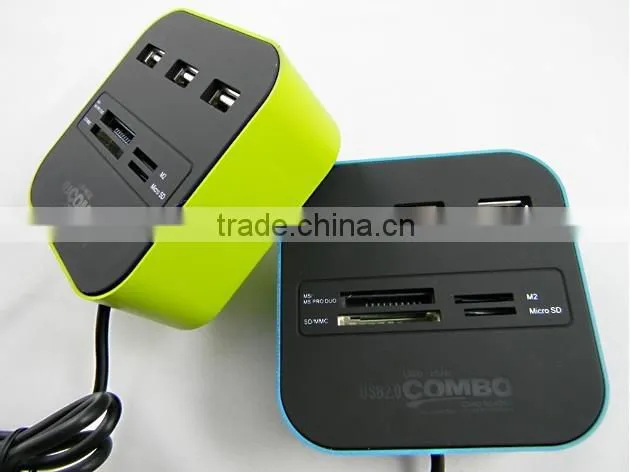 All in One Multi-card Reader with 3 Ports USB 2.0 Hub card Reader Combo usb Hub For SD/MMC/M2/MS
