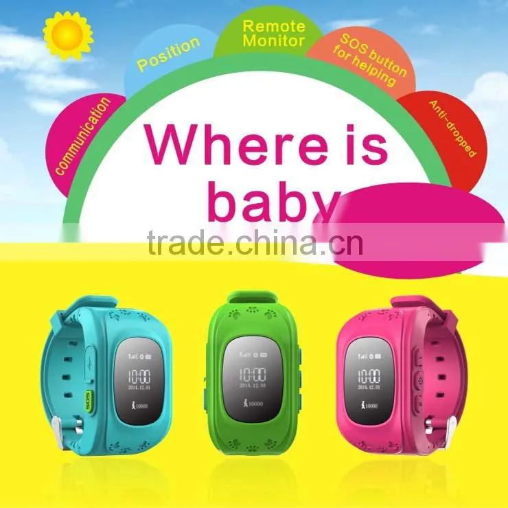 2015 High quality hand held use kids gsm gps sos watch Q