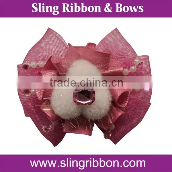 Fancy Organza Rhinestone Ribbon Ponytail Bow