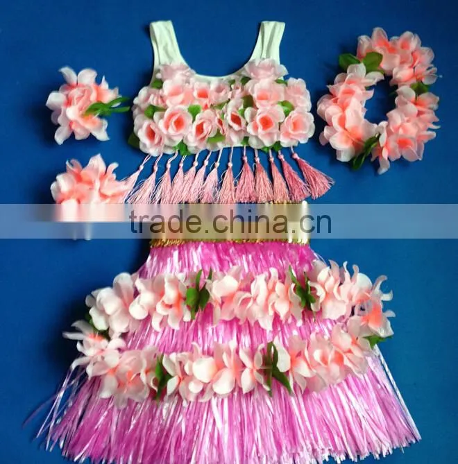 2014 new fashion hawaiian hula skirts with flower trim