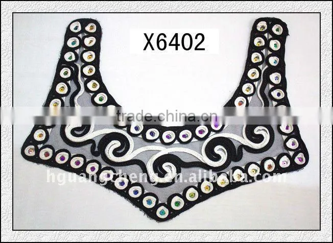 X6399/Fancy Embroidered Sequins Mesh Fabric Lace Collar for Garment
