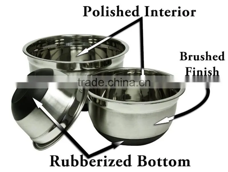Set of 3 | Stainless Steel Mixing Bowls w/ Non-Skid Silicone Bottoms