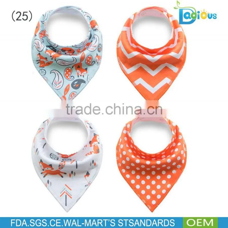 Manufacturer excelent quality cute 100% organic cotton bandana baby bib