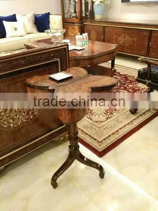Vintage Style Natural Wood Carved Coffee Table With Seashell Mosaic Crafts Handmade Marquetry Living Room Round Side Table