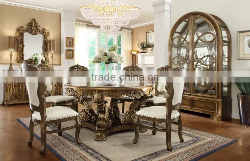 Ivory White Antique European Style Royal Hand Carved 8 Persons Long Dining Table With Matching Side Chair(MOQ=1 SET)
