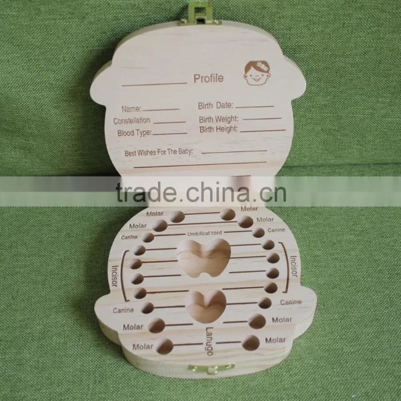 Unique christmas gifts Custom Children toy organizer storage Baby milk Teeth laser Wooden growth memory tooth gift packing box