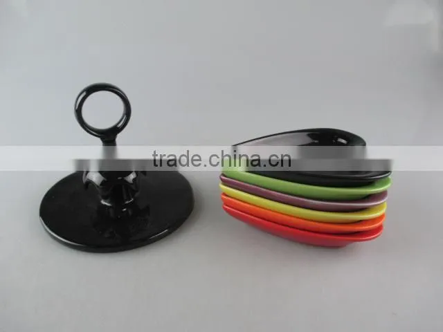 Colorful divided ceramic candy/cake display stand in stocked