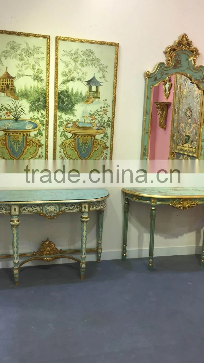 Blue Handpainted Antique Style Decorative Console Table,Bird and Flowers