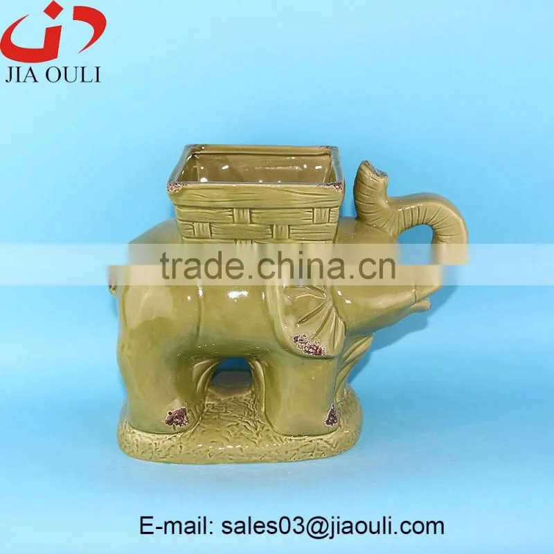 Antique Animal flower pot, Ceramic Elephant planter