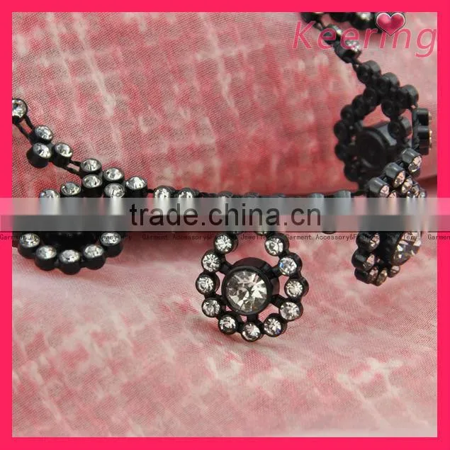 Fashion black rhinestone crystal chain trim WRC-174