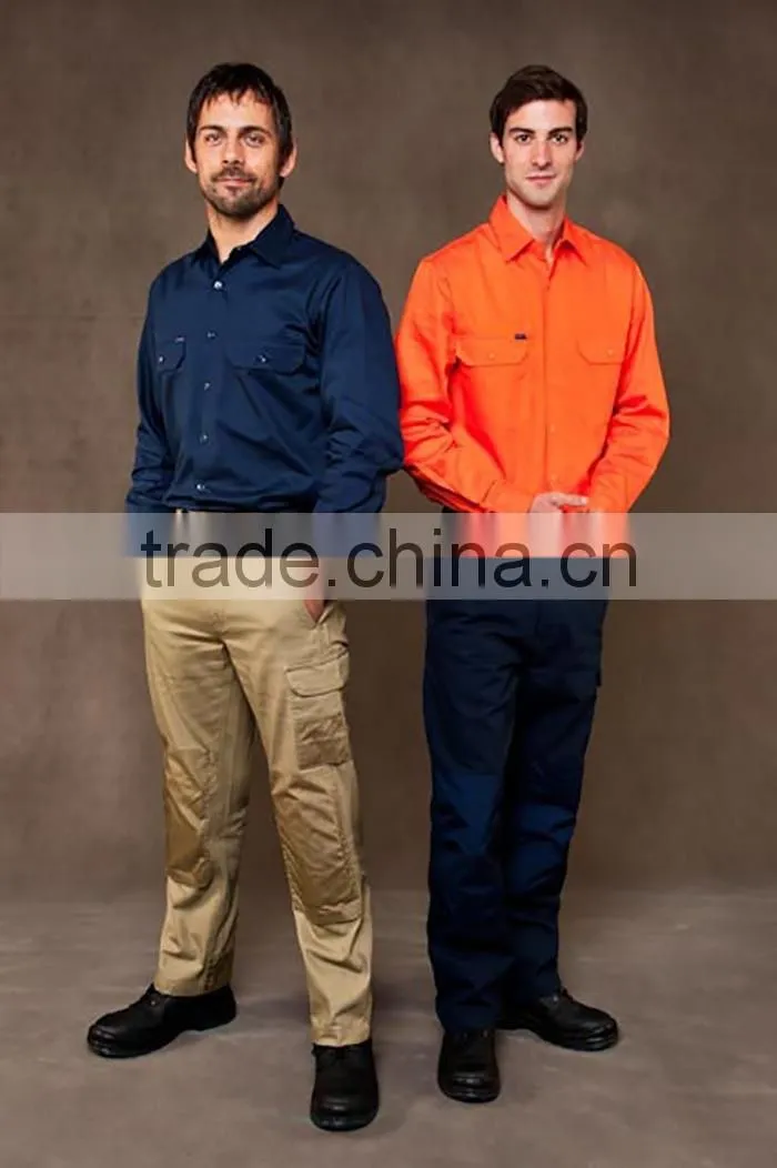 COTTON WORKIng UNIFORM HI VIS SHIRT OPEN FRONT LONG SLEEVE WORKWEAR SHIRTS