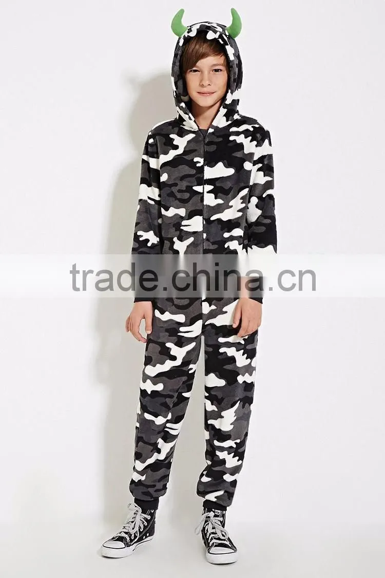2016 flannel camouflage printing boy animal winter jumpsuit pijamas kids
