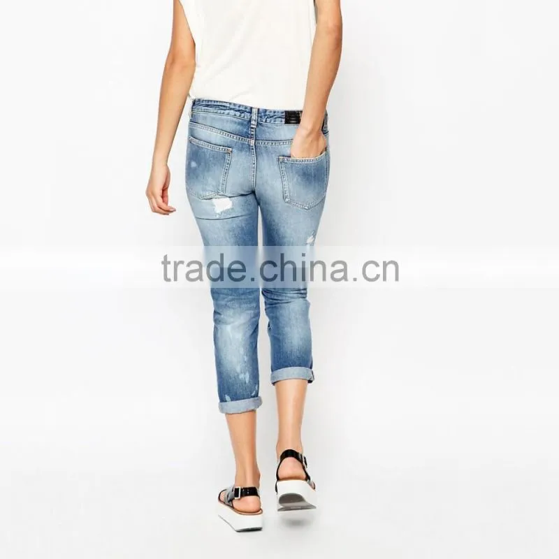 2016 cheap ladies short tops jeans women with fashion ripped style