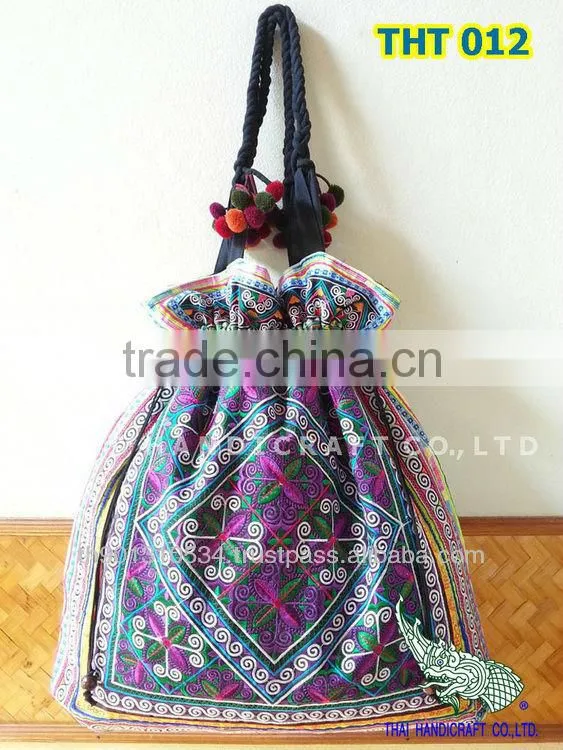Extra Thai Embroidered HMONG Hill Tribe Tote Bag XL